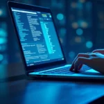 The image shows a laptop displaying a colorful website comparing various web hosting options for beginner bloggers.