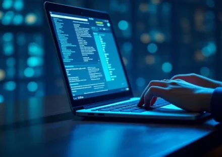 The image shows a laptop displaying a colorful website comparing various web hosting options for beginner bloggers.