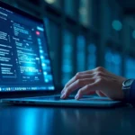 The image shows a Canadian flag waving near a laptop displaying a website reviewing web hosting providers.