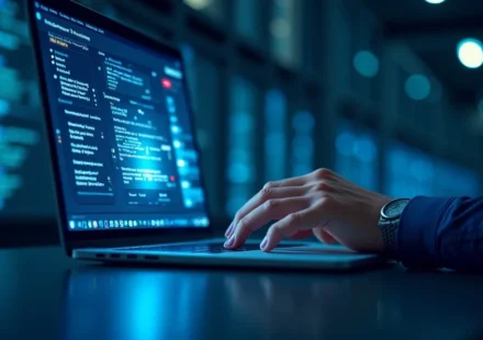 The image shows a Canadian flag waving near a laptop displaying a website reviewing web hosting providers.