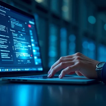 The image shows a Canadian flag waving near a laptop displaying a website reviewing web hosting providers.