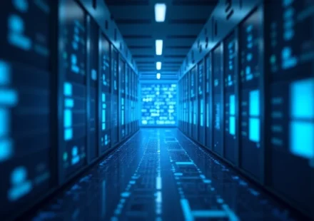 The image shows a laptop displaying a website interface for comparing business hosting reviews.